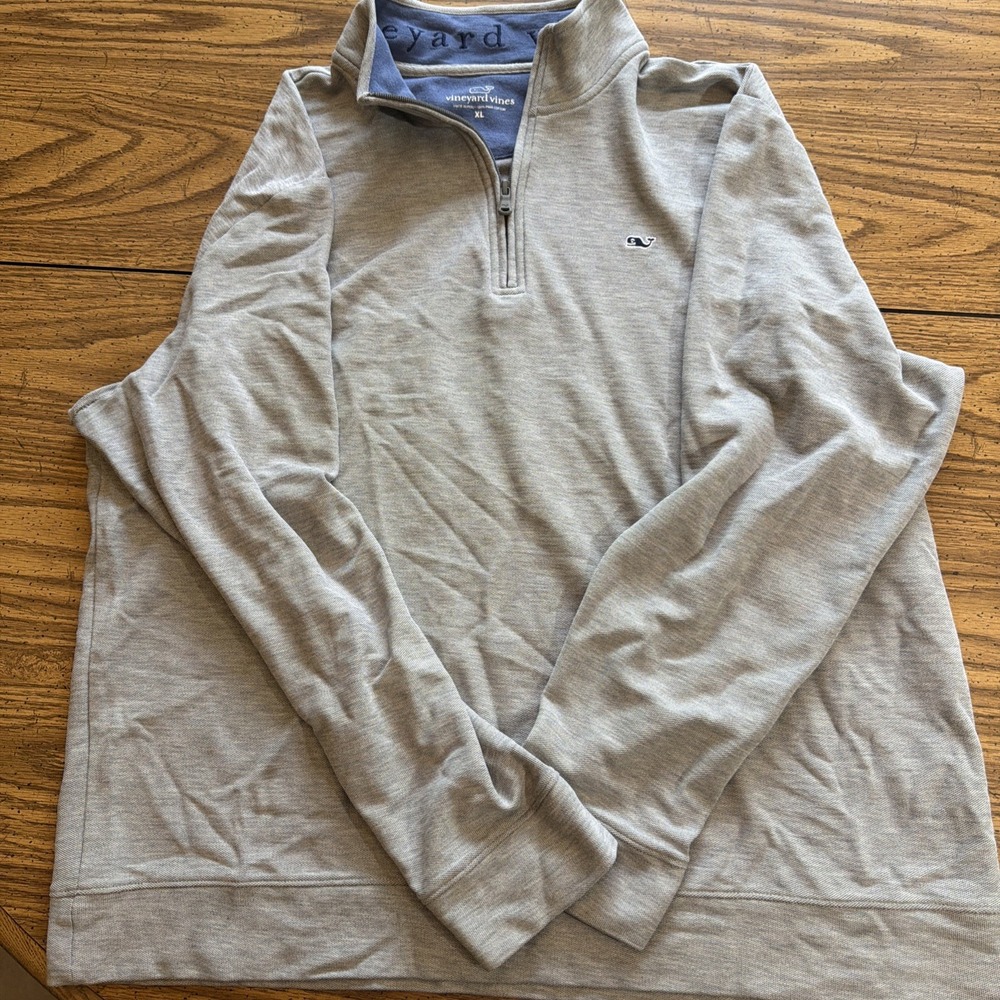 Vineyard Vines Mens Gray Solid 1/4 Zip Pullover Sweatshirt Youth XL